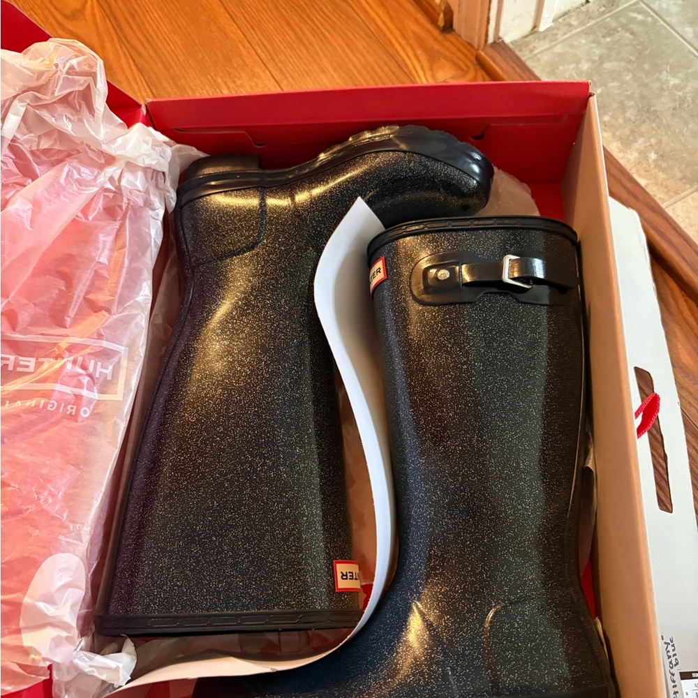 Hunter Women's Sparkle Black Rain Boots